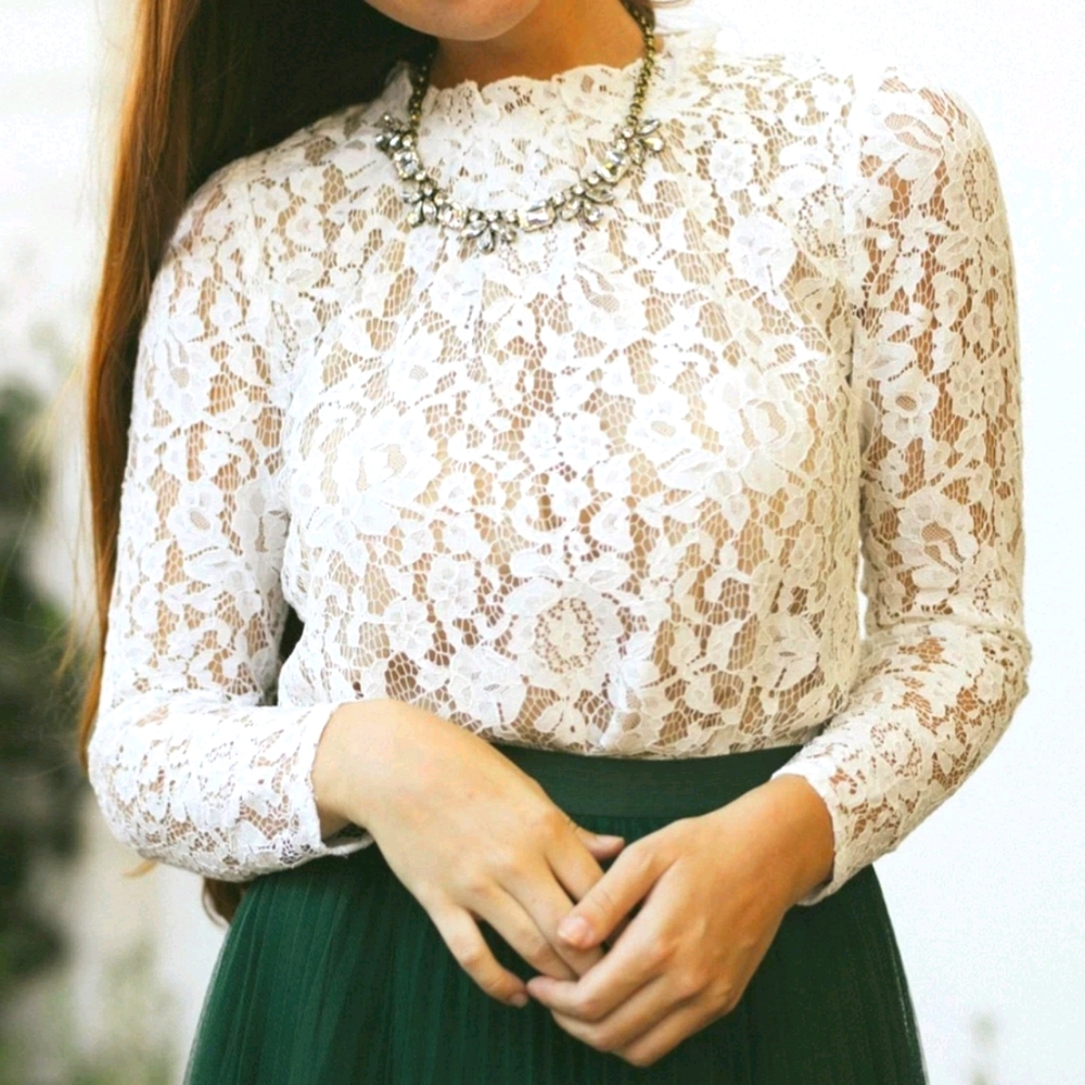 White Lace Blouse with Nude Lining
